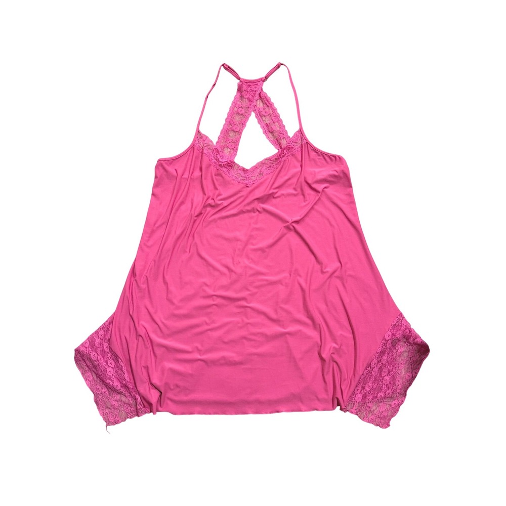 Secret Treasures Womens Plus 2X Hot Pink Lace Trim Racerback Chemise Nightgown